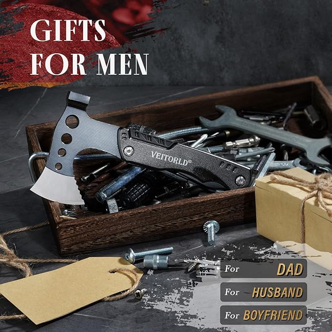 VEITORLD Fathers Day, Gifts for Men Dad Husband from Daughter Son, Survival Gear and Equipment, Multitool Axe Hammer Camping Accessories, Unique Hunting Fishing Gift Ideas for Him Boyfriend Grandpa