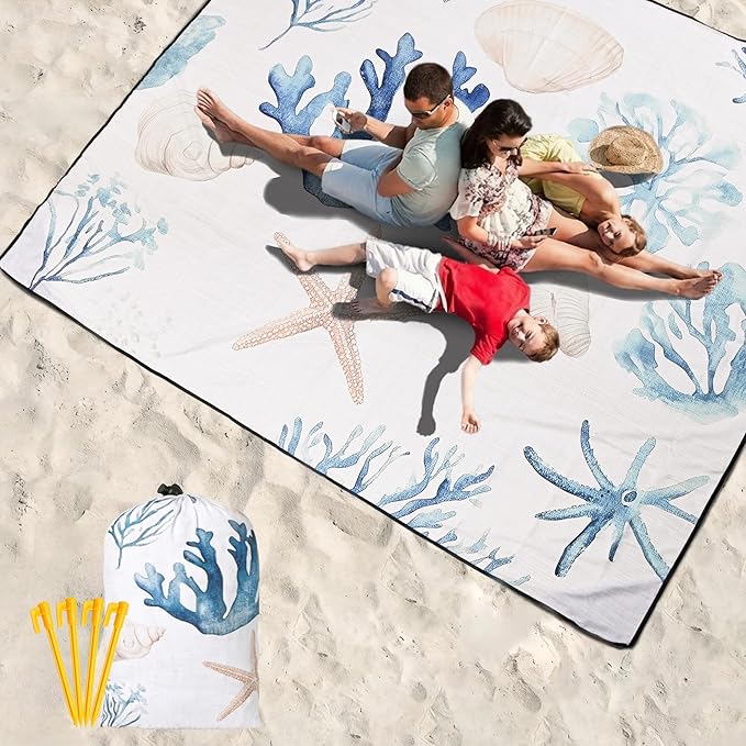 WIWIGO Beach Blanket Waterproof Sandproof Beach Mat 79" X 83"/10'x9'for 2-8 Adults Quick Drying Outdoor Picnic Mat Beach Accessories for Travel, Camping, Hiking