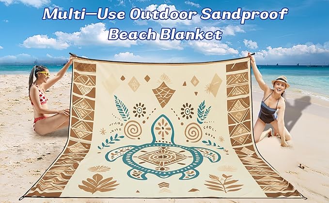 WIWIGO Beach Blanket Waterproof Sandproof Beach Mat 79" X 83"/10'x9'for 2-8 Adults Quick Drying Outdoor Picnic Mat Beach Accessories for Travel, Camping, Hiking