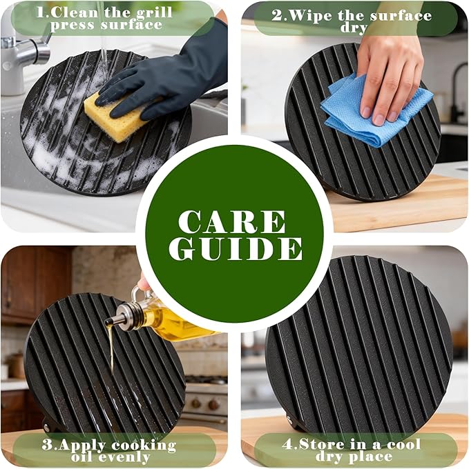 2 Pack 2.3lb Steak Weight & Burger Press, Grid Base, 7" Heavy Duty Cast Iron Grill Press with Wood Handle for Blackstone, Chef, Camp, Panini, Vegetable, Bacon, Sandwich, BBQ