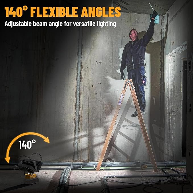 Ecarke LED Work Light Compatible with DeWALT Battery, Ecarke 20v Work Light with Low Voltage Protection, 130W 13000Lumen Portable Light, USB & Type-C Charging Port Cordless Light for Job Site Outdoor