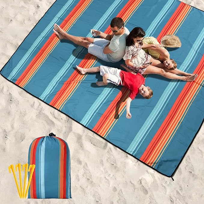 WIWIGO Beach Blanket Waterproof Sandproof Beach Mat 79" X 83"/10'x9'for 2-8 Adults Quick Drying Outdoor Picnic Mat Beach Accessories for Travel, Camping, Hiking