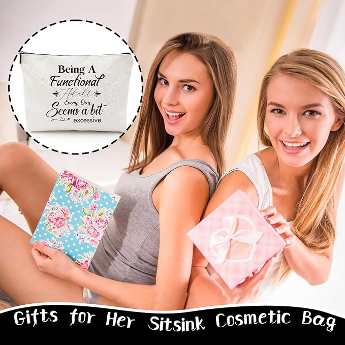 Sitsink Adult Sarcastic Gifts for Women - Funny Gift Ideas for Women Birthday, Being A Functional Adult Every Day Seems a Bit Excessive Novelty Gifts for Boss Coworker, Sarcastic Makeup Bags
