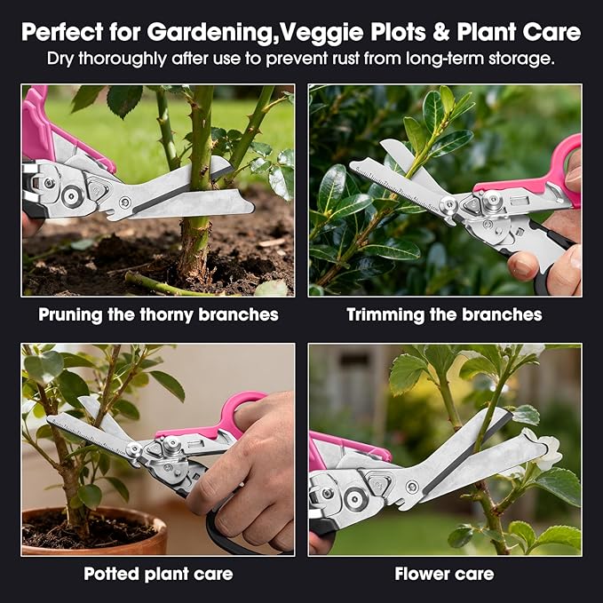 trauma shears, foldable emergency scissors, combining 6 functions into one, suitable for outdoor camping, emergency rescue, and wilderness survival. (black-pink)