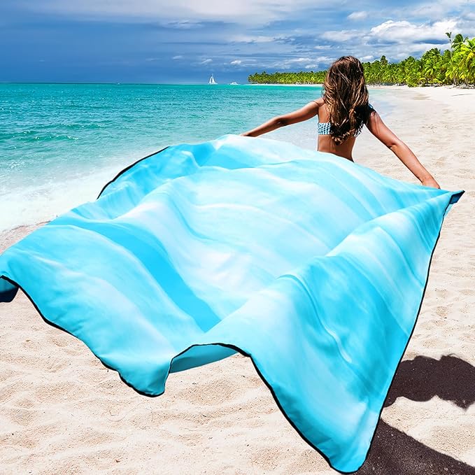 WIWIGO Beach Blanket Waterproof Sandproof Beach Mat 79" X 83"/10'x9'for 2-8 Adults Quick Drying Outdoor Picnic Mat Beach Accessories for Travel, Camping, Hiking