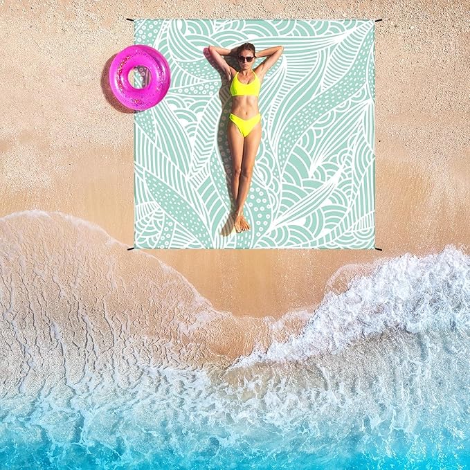 WIWIGO Beach Blanket Waterproof Sandproof Beach Mat 79" X 83"/10'x9'for 2-8 Adults Quick Drying Outdoor Picnic Mat Beach Accessories for Travel, Camping, Hiking