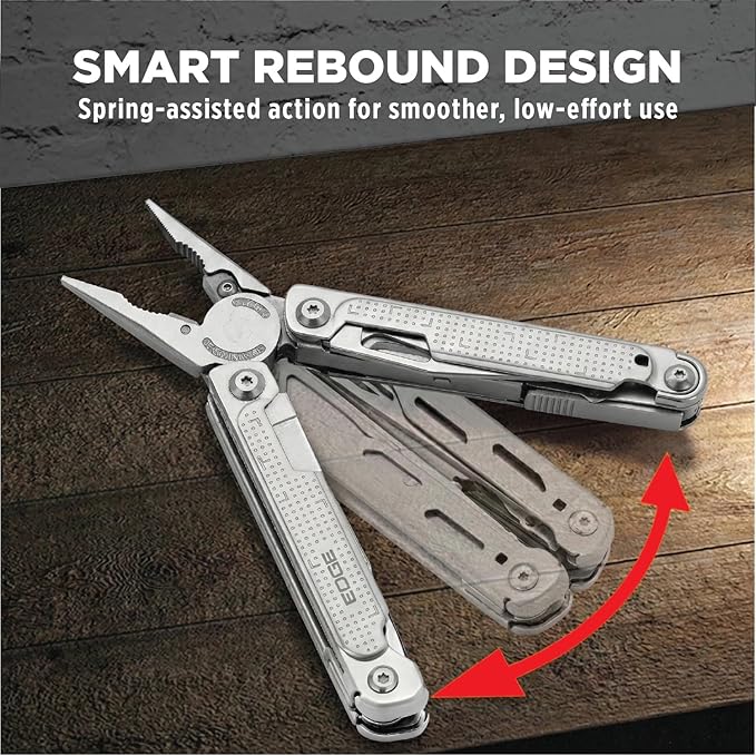EDGE Multi-Tool Pliers, 14-in-1 Stainless Steel Multitool with Knife, Saw, Scissors, Wire Cutter & Screwdriver Bits, Compact Folding Pocket Tool for Camping, Survival, Fishing & Car Emergency (Silver)