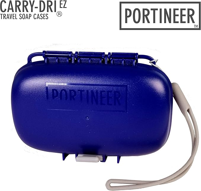 Carry-Dri EZ Travel Bar Soap Container & Dish - Dries with Patented Air Vents - Durable Leakproof Soap Holder - Compact Soap Bar Case - Ultimate Portable Soap Box for Traveling - Blue-Grey