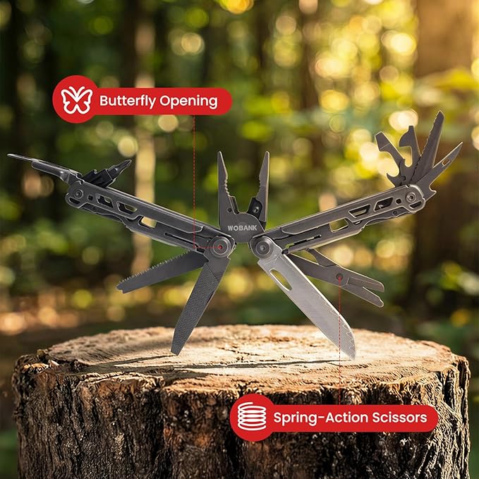 Multitool, 33-in-1 Stainless Steel Multi Tool Pliers with Screwdriver Sleeve, Damascus Pocket Knife, Nylon Sheath for Outdoor, Survival, Camping, Hiking, Simple Repair
