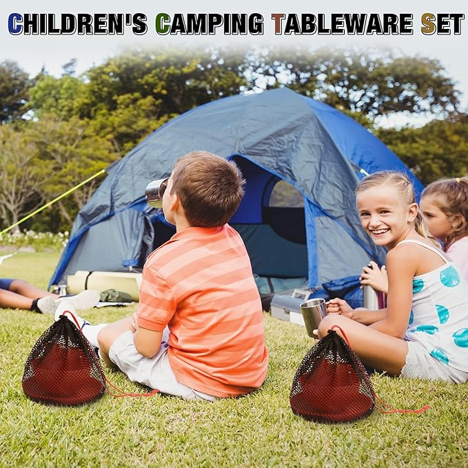 Scout Camping Mess Kit for Person Boy Scout Dishes Set Girl Scout Mess Kit with Mesh Bag Reusable Light Weight Eating Utensils Plastic Camping Cutlery Set for Travel Camp