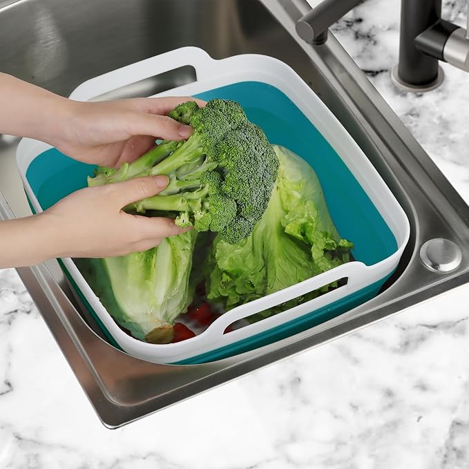 Tiawudi Dishpan for Washing Dishes, 2.4Gal/9L Wash Basin with Draining Plug Carry Handles, Collapsible Bucket for Cleaning, Portable Sink, Foldable Plastic Tub, 1PC