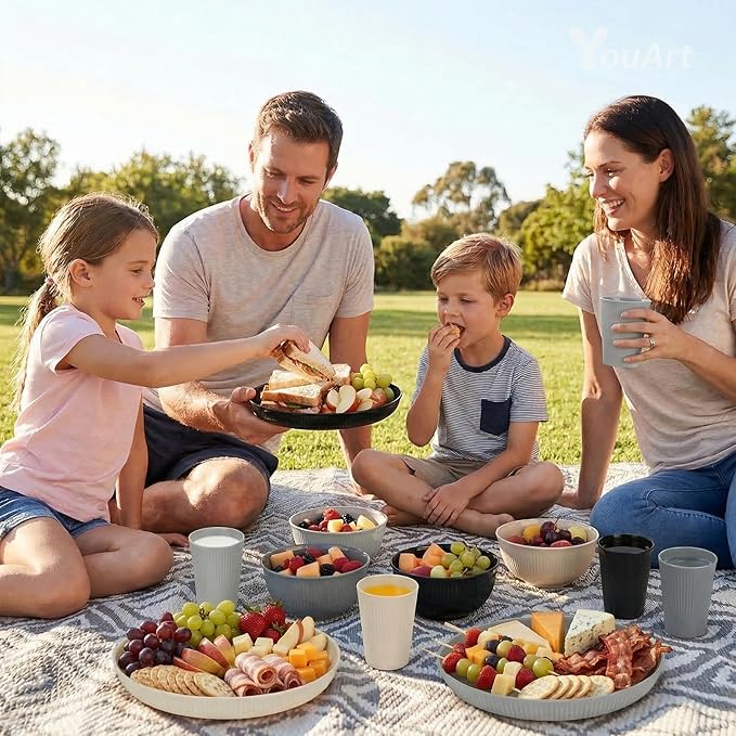 Unbreakable Dinnerware Sets for 4 People,16pcs Camping Plates and Bowls Set, Reusable Picnic Set plastic Plates, Cups, Bowls for Children, Adult, Party, Home