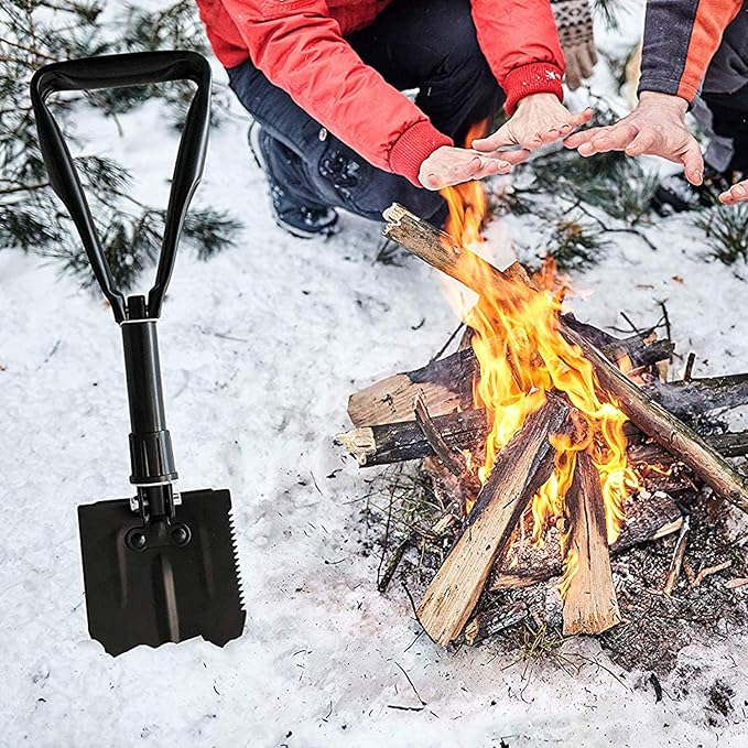 24.5" Collapsible Shovel, Heavy Duty Foldable Shovel, Camping Shovel and Pickax, Military Entrenching Tool for Gardening, Camping, Mud&Snow, Off Road, Portable Car Emergency kit