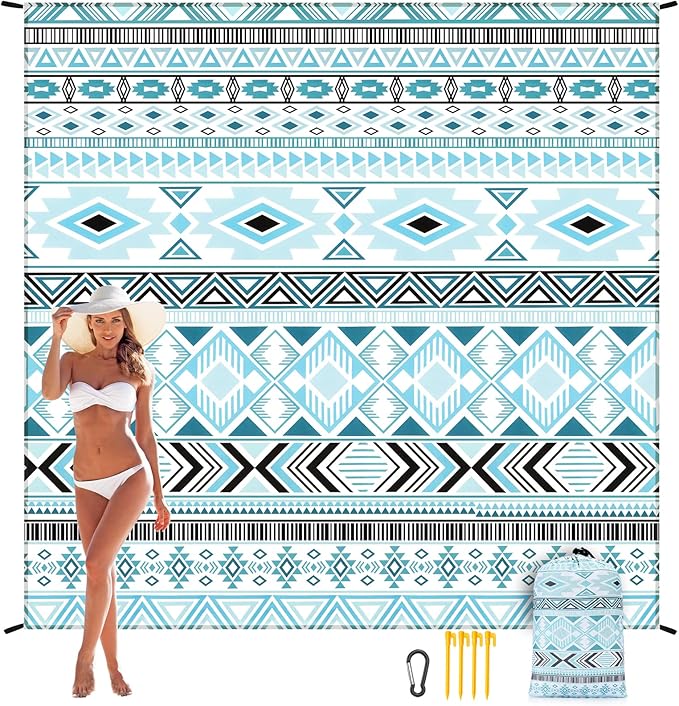 WIWIGO Beach Blanket Waterproof Sandproof Beach Mat 79" X 83"/10'x9'for 2-8 Adults Quick Drying Outdoor Picnic Mat Beach Accessories for Travel, Camping, Hiking