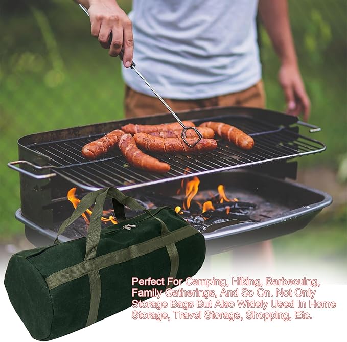 24" Grill Accessory Storage Bag, Tools Storage for Outdoor Grilling, Thick Canvas Double Zipper Utensil Carry Bag for Camping Hiking Barbecue, Dark Green