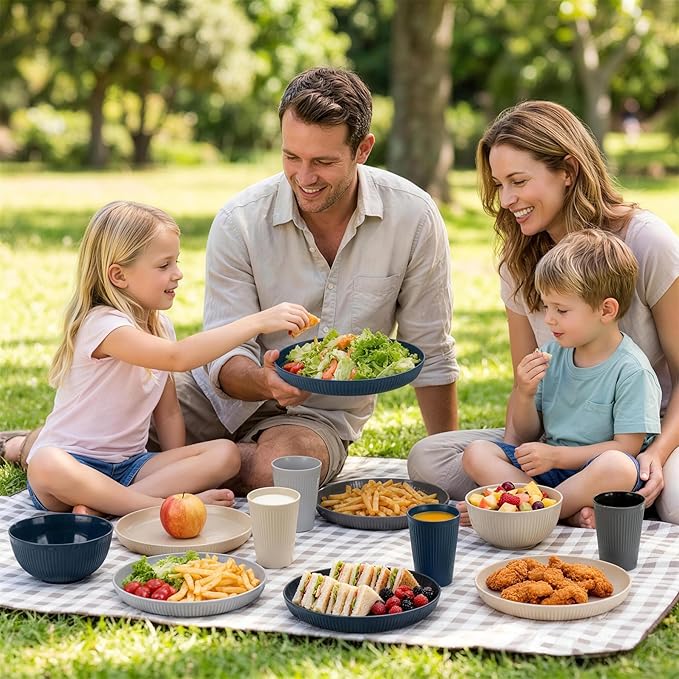 Unbreakable Dinnerware Sets for 6 People,18pcs Camping Plates and Bowls Set, Reusable Picnic Set plastic Plates, Cups, Bowls for Children, Adult, Party, Home