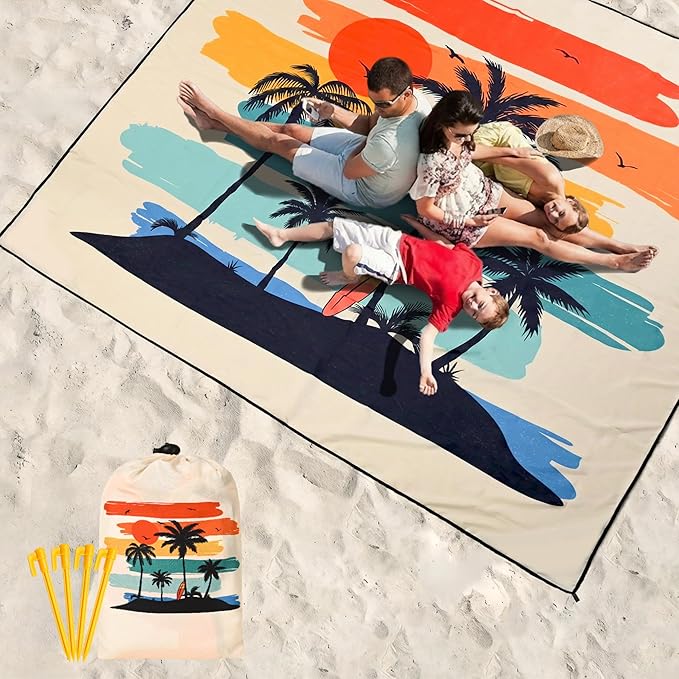WIWIGO Beach Blanket Waterproof Sandproof Beach Mat 79" X 83"/10'x9'for 2-8 Adults Quick Drying Outdoor Picnic Mat Beach Accessories for Travel, Camping, Hiking