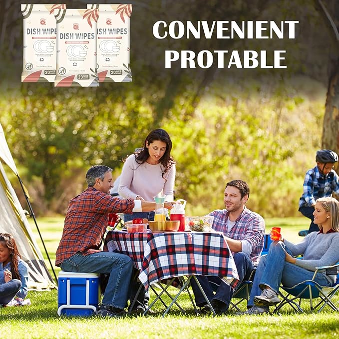 Threlaco 3/7 Pack Camping Dish Wipes Travel Dish Soap Cruise Cleaning Essentials 60/140 Count Mini Cleaning Soap Travel Size Portable Camping Personal Care Products