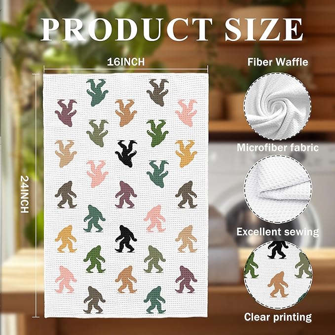 Abstract Retro Sasquatch Kitchen Towels, Sasquatch Gifts Dish Tea Towels for Kitchen Decor, Gifts for Hiking Camping Lovers Hand Towel for Bathroom Decor, 16x24 Inch,C085-MJ-ZH