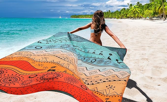 WIWIGO Beach Blanket Waterproof Sandproof Beach Mat 79" X 83"/10'x9'for 2-8 Adults Quick Drying Outdoor Picnic Mat Beach Accessories for Travel, Camping, Hiking