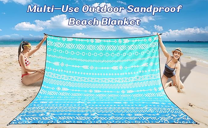 WIWIGO Beach Blanket Waterproof Sandproof Beach Mat 79" X 83"/10'x9'for 2-8 Adults Quick Drying Outdoor Picnic Mat Beach Accessories for Travel, Camping, Hiking