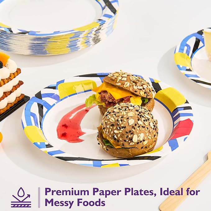 Disposable Paper Plates 8.5 Inch 300 Count, Soak Proof and Cut Resistant Graffiti Pattern Heavy Duty Paper Plates Bulk for Parties, Picnics, Camping, and Everyday Meals