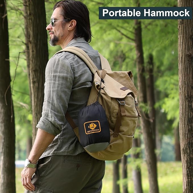 Qevooon Camping Hammock with Net,Travel Portable Lightweight Hammocks with Tree Straps and Solid D-Shape Carabiners,Parachute Nylon Hammock for Outsides Backpacking Beach Backyard Patio Hiking