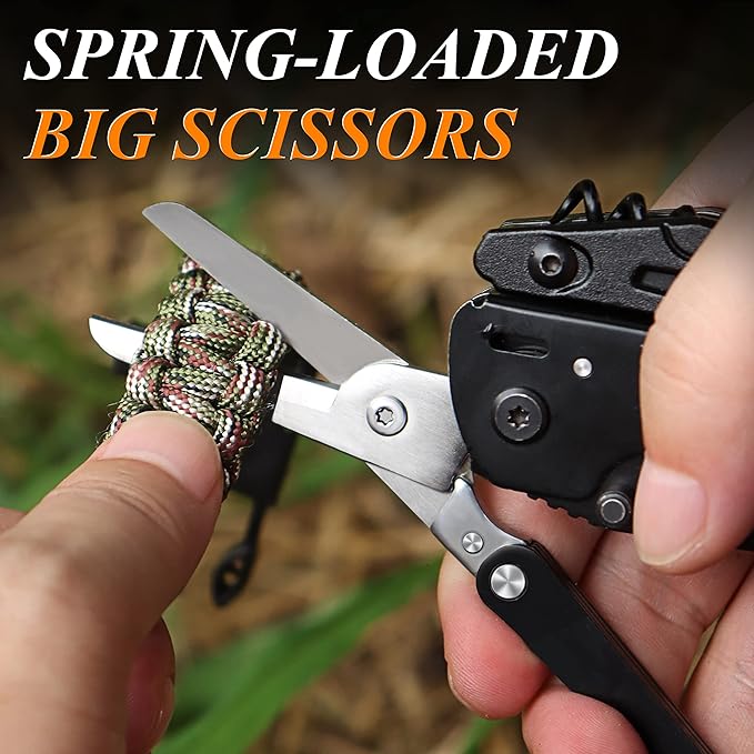 RoverTac 18-in-1 Multitool Pocket Knife with Pliers, Saw, Corkscrew & Detachable Scissors, Multi Tool with Safety Lock, 9 Screwdriver Bits, Camping Gear, Gifts for Men