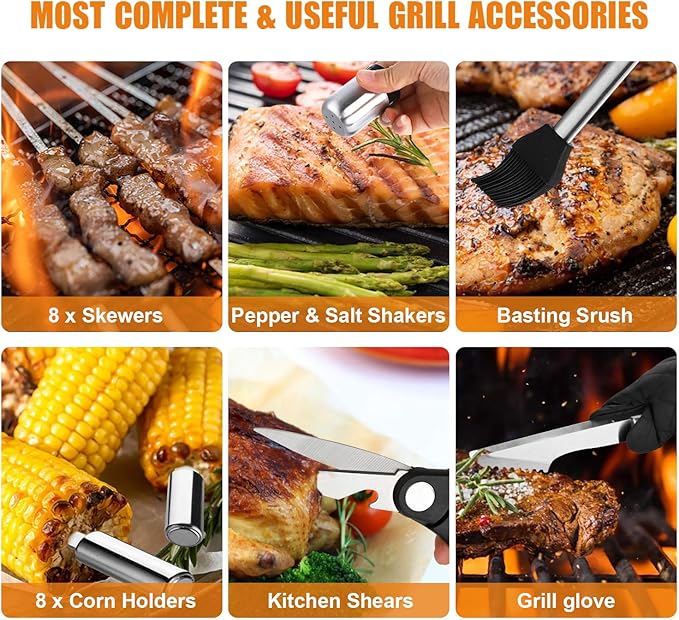 Cifaisi BBQ Grill Accessories Set, 38Pcs Stainless Steel Grill Tools Grilling Accessories with Aluminum Case, Thermometer, Grill Mats for Camping/Backyard Barbecue, Grill Utensils Set for Men Women