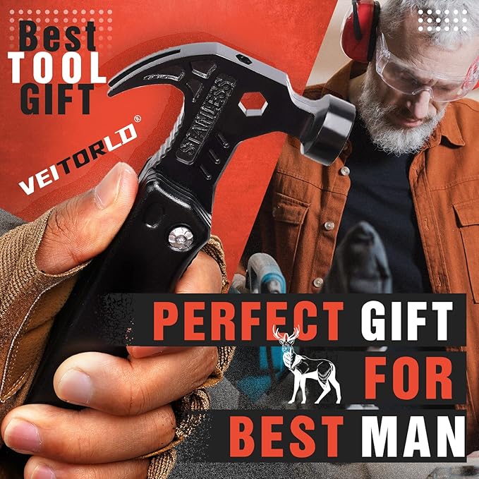 VEITORLD Gifts for Men Dad Him Fathers Day, Unique Anniversary Birthday Gifts Idea for Men Him Husband Boyfriend, All in One Tools Hammer Multitool, Camping Hunting Hiking Presents, Cool Gadgets