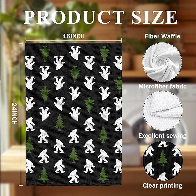 Abstract Retro Sasquatch Pine Tree Kitchen Towels, Sasquatch Gifts Dish Tea Towels for Kitchen Decor, Gifts for Hiking Camping Lovers Hand Towel for Bathroom Decor, 16x24 Inch,C162