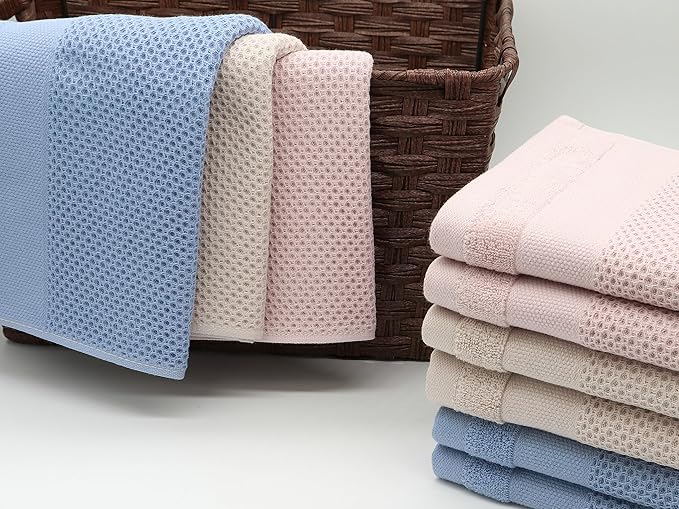 Mia'sDream Cotton Dish Cloths Kitchen Dish Rags, Waffle Weave Dish Towels, Soft and Absorbent Kitchen Hand Towels Washcloths, 12inchx12inch 6 Pack (Pink)
