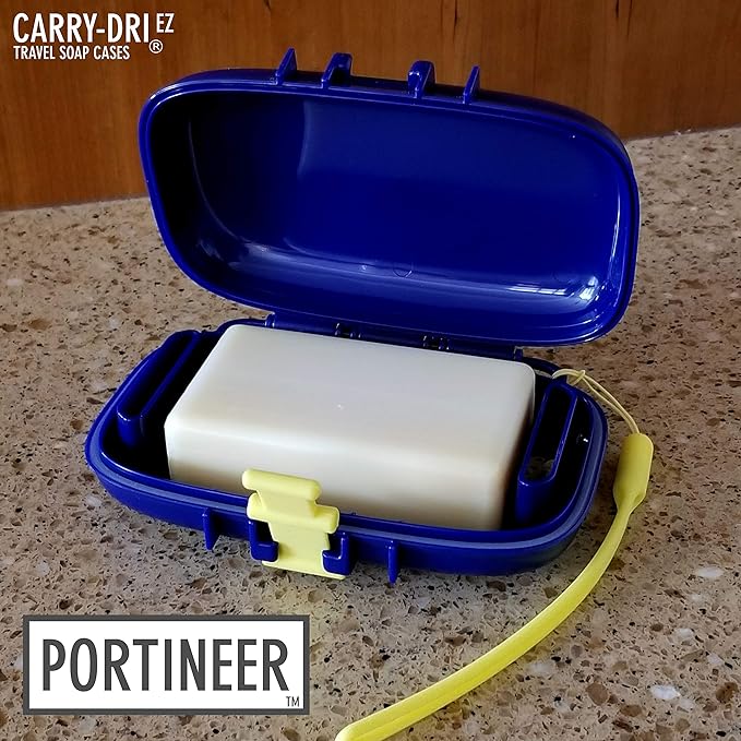 Carry-Dri EZ Travel Bar Soap Container & Dish - Dries with Patented Air Vents - Durable Leakproof Soap Holder - Compact Soap Bar Case - Ultimate Portable Soap Box for Traveling - Blue-Yellow