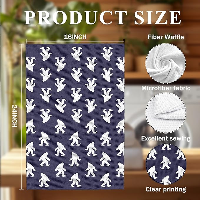 Abstract Retro Sasquatch Kitchen Towels, Sasquatch Gifts Dish Tea Towels for Kitchen Decor, Gifts for Hiking Camping Lovers Hand Towel for Bathroom Decor, 16x24 Inch(Blue,C177