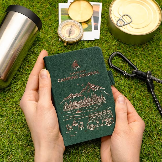 Clever Fox Camping Journal Pocket – Camping Log Book & Outdoor Adventure Journal – RV Travel Log Book – Gifts, Accessories & RV Essentials for Travel Trailers, 14 Trips, 3.7x5.7” (Forest Green)