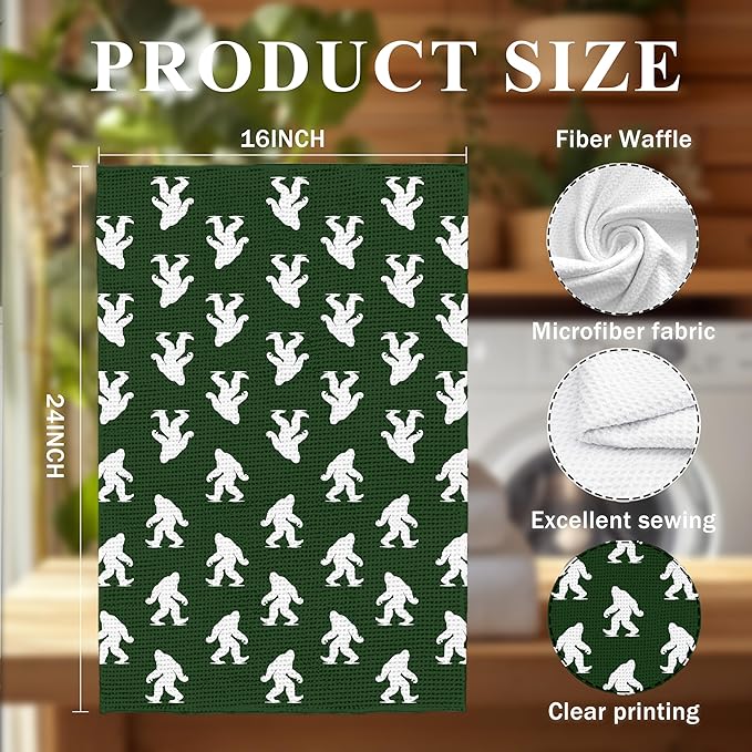Abstract Retro Sasquatch Kitchen Towels, Sasquatch Gifts Dish Tea Towels for Kitchen Decor, Gifts for Hiking Camping Lovers Hand Towel for Bathroom Decor, 16x24 Inch,C176
