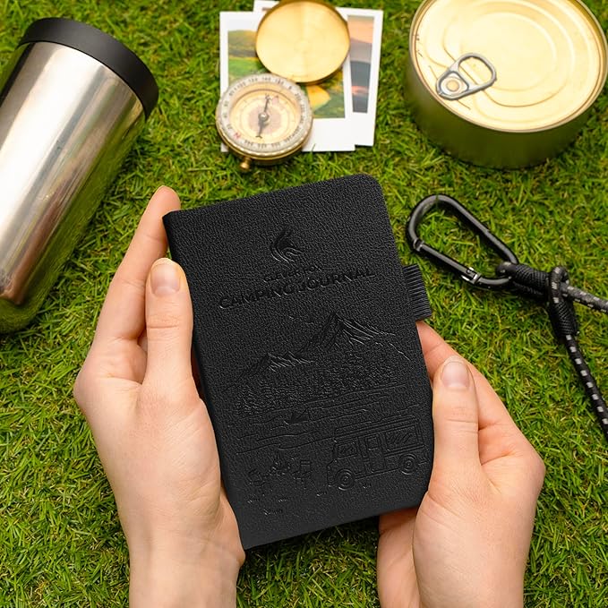 Clever Fox Camping Journal Pocket – Camping Log Book & Outdoor Adventure Journal – RV Travel Log Book – Gifts, Accessories & RV Essentials for Travel Trailers, 14 Trips, 3.7x5.7” (Black)