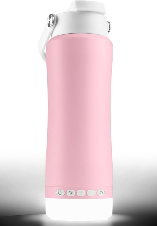 Insulated Water Bottle with Night/Camping Lantern with 5 Modes & Brightness, BPA Free Insulated Tumbler with Handle, Straw and Spout, Camping Tent Light for Outdoor Travel Emergency