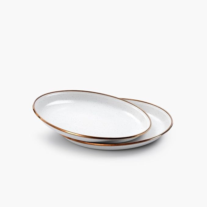 Barebones 8 Inch Salad Plate - Set of 2 Salad Plates - Enamelware Plates - Durable Kitchen or Camping Plate - Eggshell
