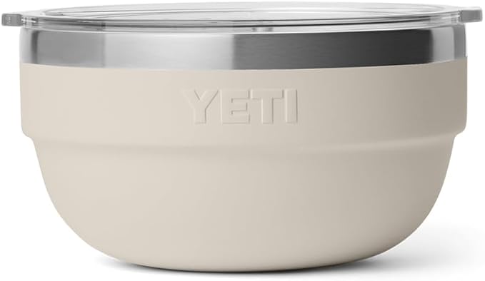 YETI Rambler Bowl, Vacuum Insulated, Stackable and Nestable Stainless Steel Bowl with Lid, 1 Quart, Cape Taupe