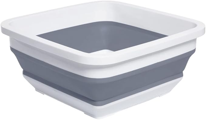 2.4 Gal(9L) Collapsible Dish Pans for Washing Dishes, Space Saving Multiuse Foldable Sink Tub, Kitchen Storage Tray for Outdoor Camping, Vegetable Washing, RV (Gray)