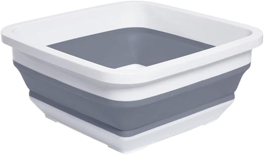 2.4 Gal(9L) Collapsible Dish Pans for Washing Dishes, Space Saving Multiuse Foldable Sink Tub, Kitchen Storage Tray for Outdoor Camping, Vegetable Washing, RV (Gray)