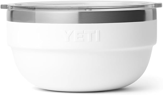 YETI Rambler Bowl, Vacuum Insulated, Stackable and Nestable Stainless Steel Bowl with Lid, 1 Quart, White