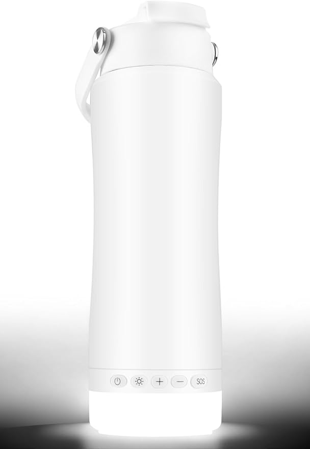 Insulated Water Bottle with Night/Camping Lantern with 5 Modes & Brightness, BPA Free Insulated Tumbler with Handle, Straw and Spout, Camping Tent Light for Outdoor Travel Emergency