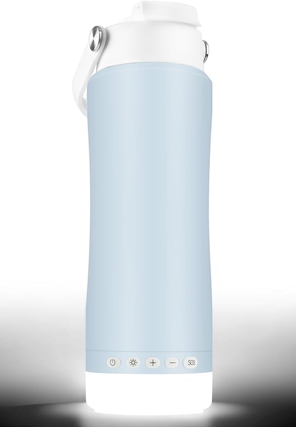 Insulated Water Bottle with Night/Camping Lantern with 5 Modes & Brightness, BPA Free Insulated Tumbler with Handle, Straw and Spout, Camping Tent Light for Outdoor Travel Emergency