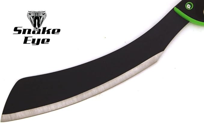 Snake Eye Tactical Full-Tang Machete – Heavy Duty Fixed Blade Survival Tool with Reinforced Nylon Sheath for Camping, Hunting, and Bushcraft (Black & Green)