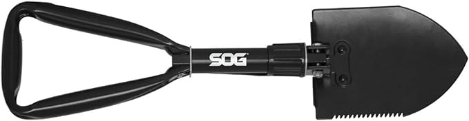 SOG Entrenching Tool- 18.25 Inch Folding Survival Shovel with Wood Saw Edge and Tactical Shovel Carry Case- Black (F08-N)