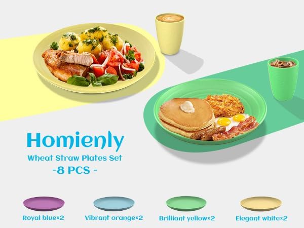 Homienly Mini Appetizer Plates 5.7-inch Wheat Straw Plates Set of 8 - Unbreakable Small Dessert, Snack, Salad Plates - Dishwasher Safe - Vibrant Memphis Colors