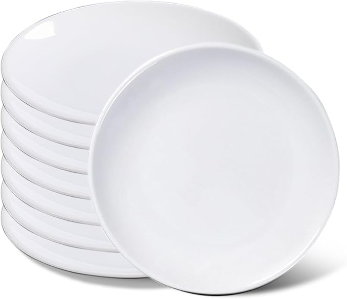 CAMBUY Melamine Plates 8 Pack 8 Inches Plastic Dinner Plates Set Services Lightweight Unbreakable Dinner Dishes for Kitchen Outdoor Camping