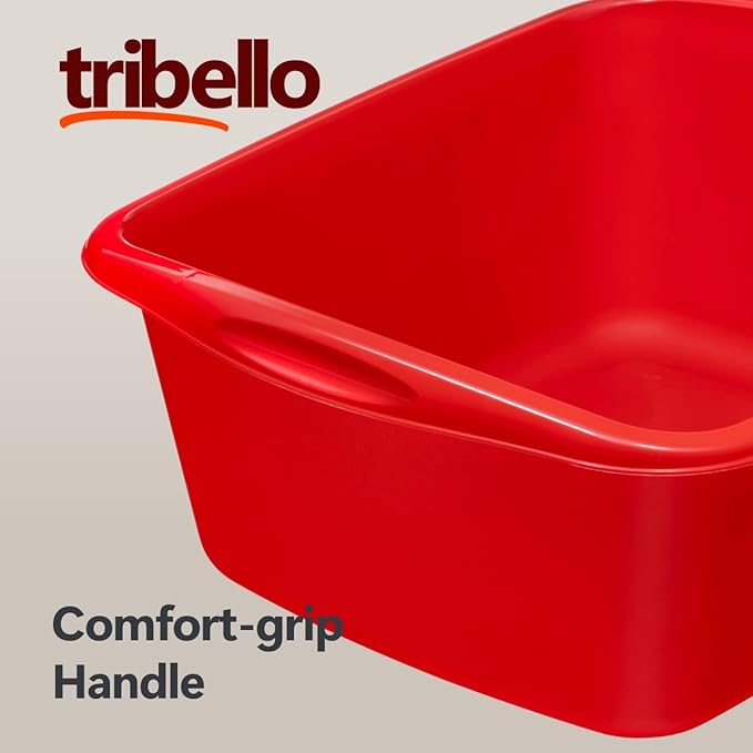 Tribello 2-Pack Dish Pans for Kitchen Sink, Plastic Tub Dishpan Wash Basin and Foot Bath for Soaking Feet, Wash Bucket for Washing and Storage Cleaning Supplies - 12 Quarts - Heavy Duty - (Red)